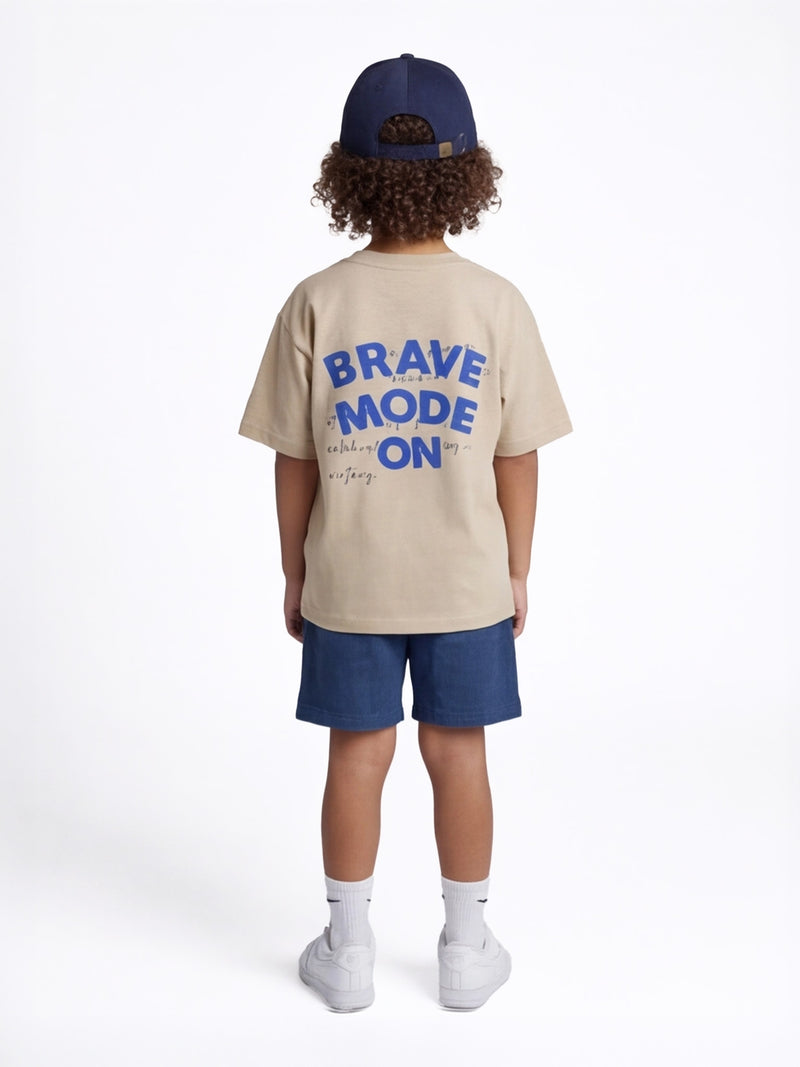 Brave Mode Kids Tee – Beige