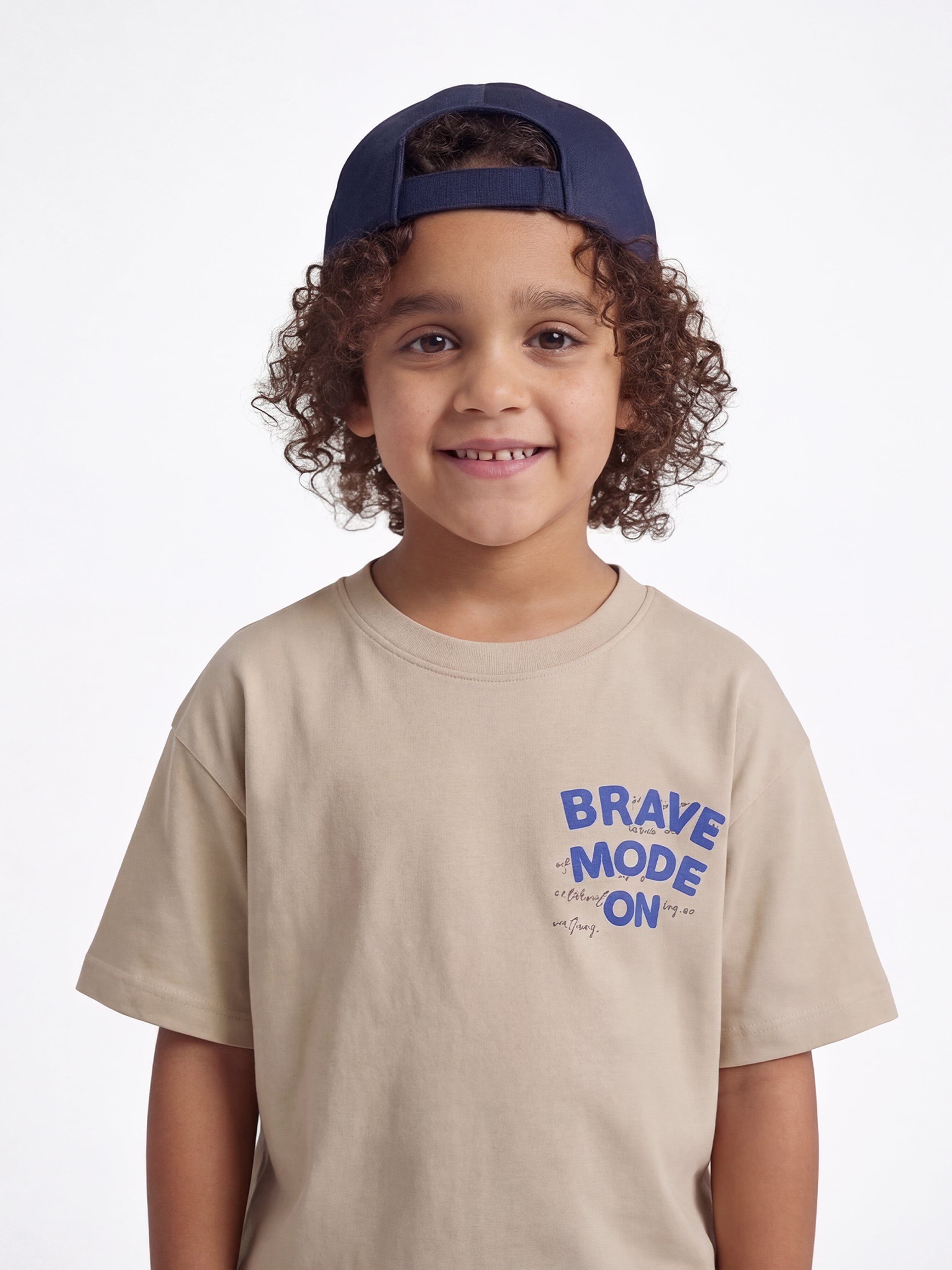 Brave Mode Kids Tee – Beige