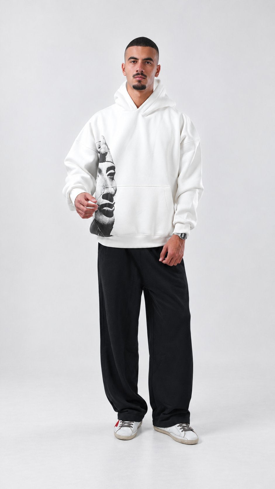 Akhen Dotted Oversize Hoodie — Off-White, product view 3