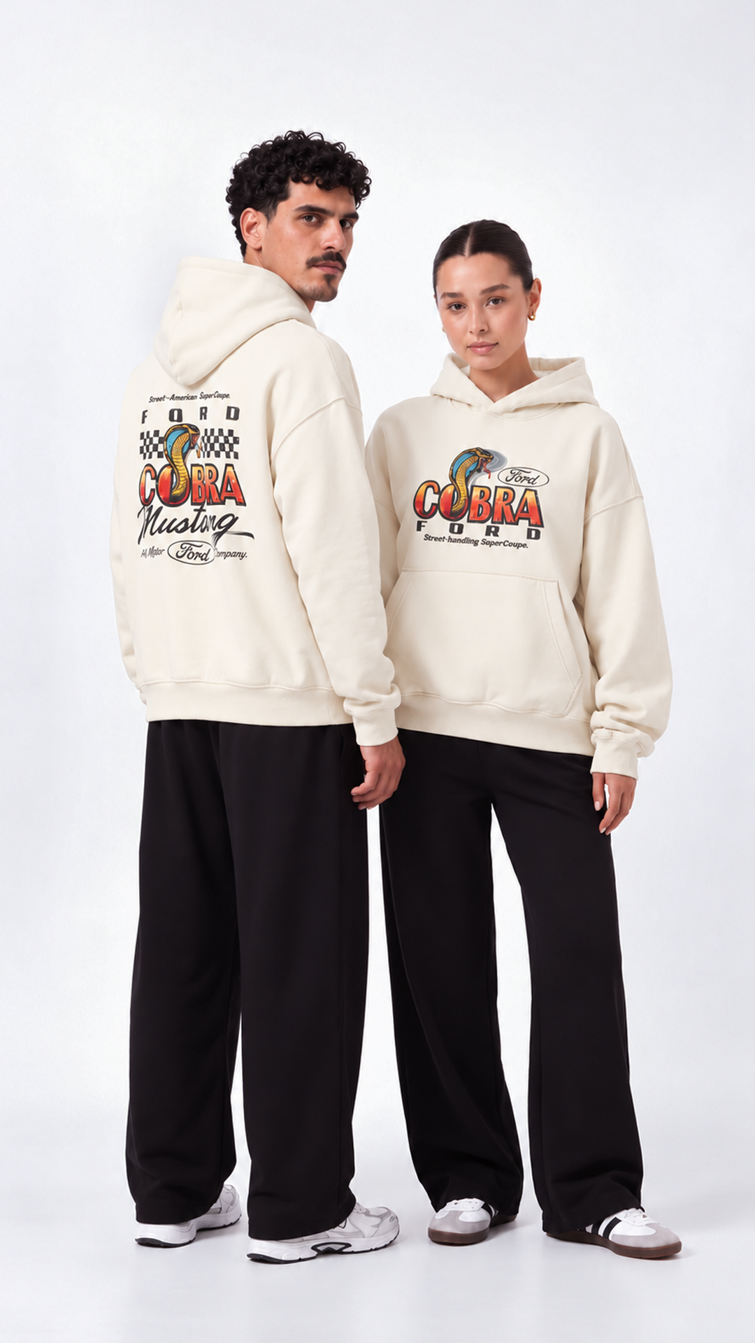 Cobra Oversize Hoodie — couple showing front and back