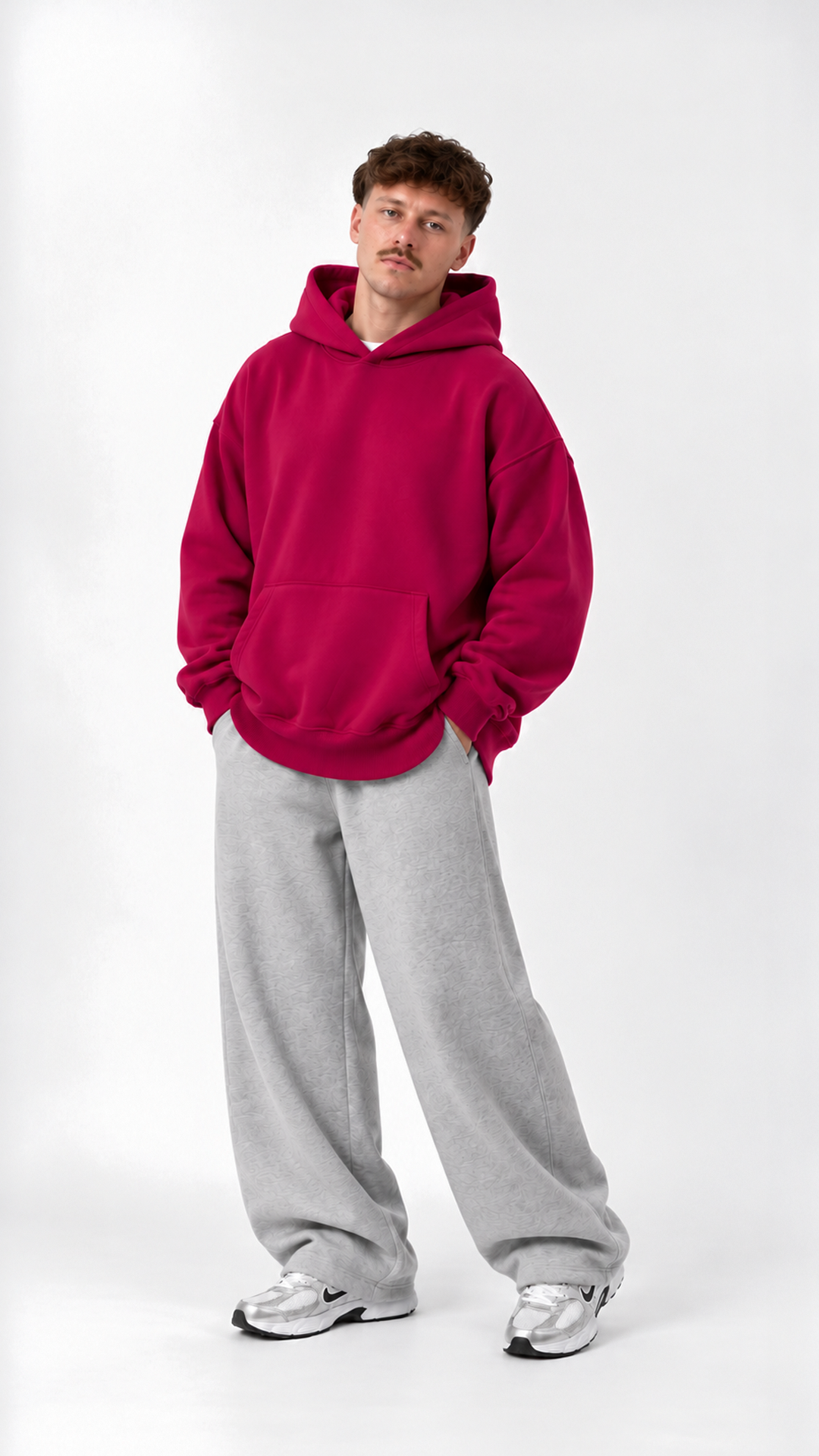Essential Oversize Hoodie — Hot Pink, front styling view
