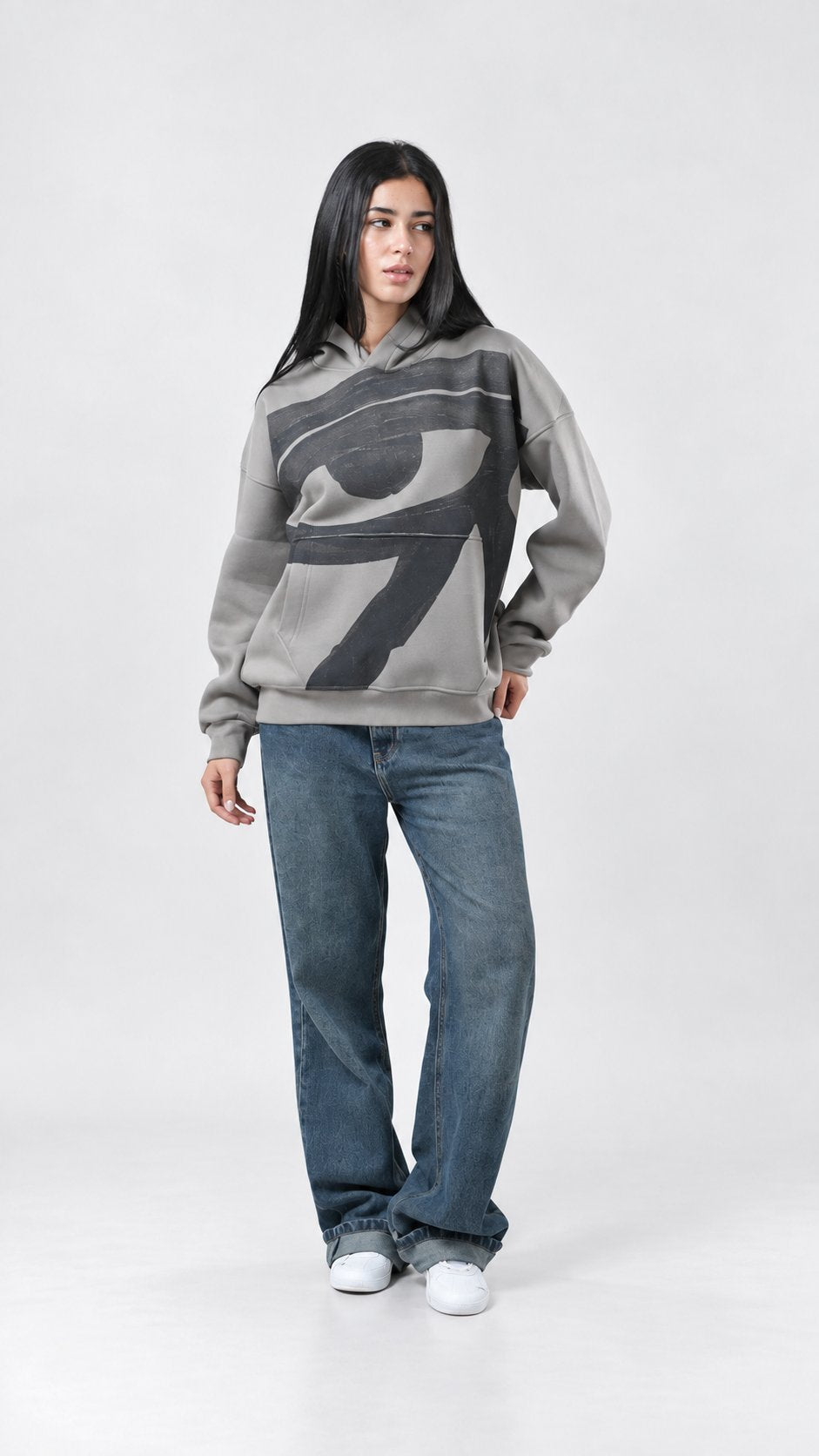 Eye of Ra Oversize Hoodie — Ash Grey, product view 4