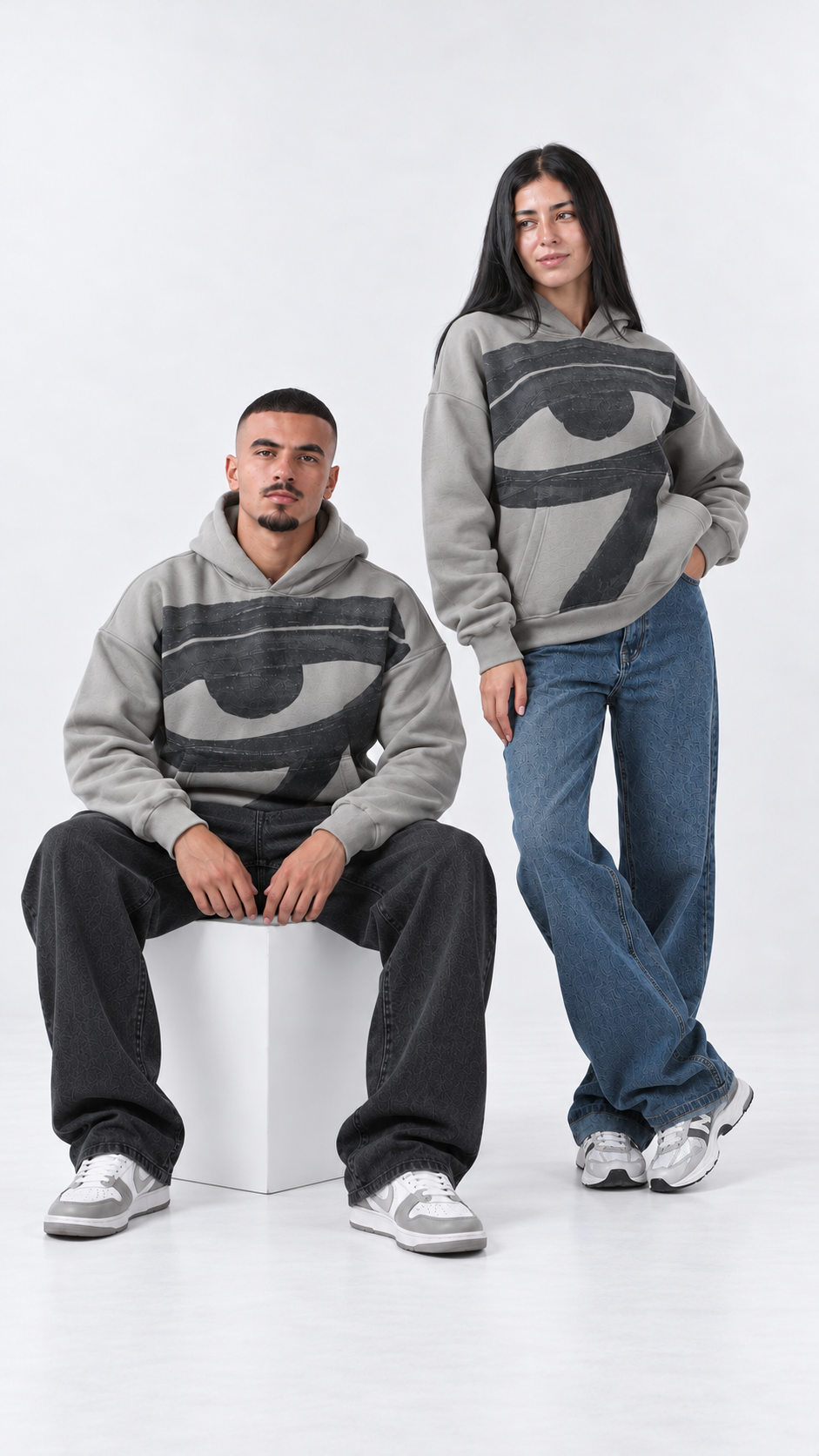Eye of Ra Oversize Hoodie — Ash Grey, couple styling