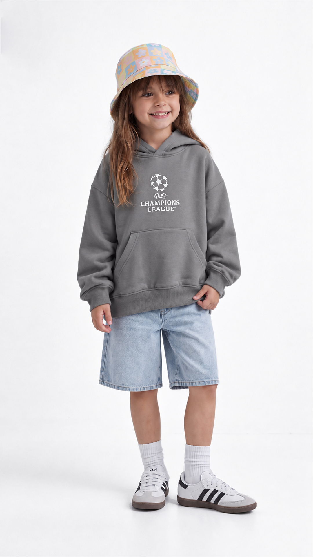 Champions Hoodie — Grey, model styling