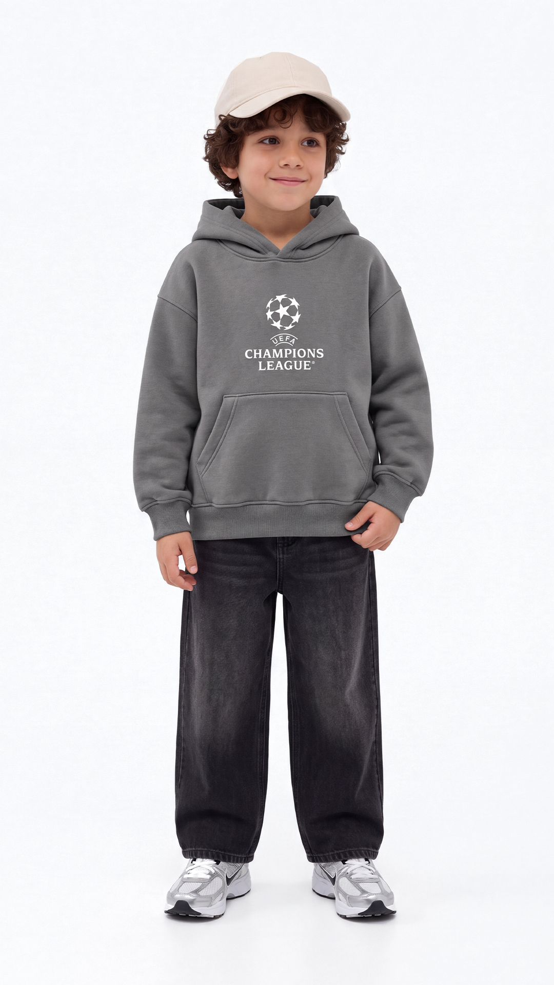 Champions Hoodie — Grey, model styling