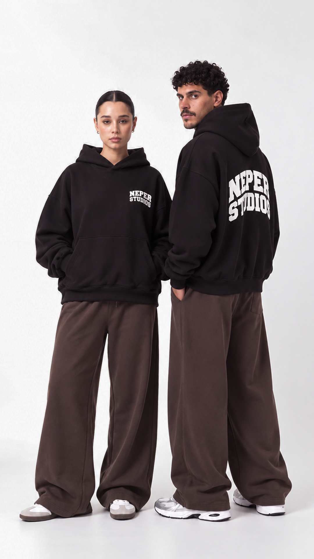 Neper Studios Oversize Hoodie — couple showing front and back