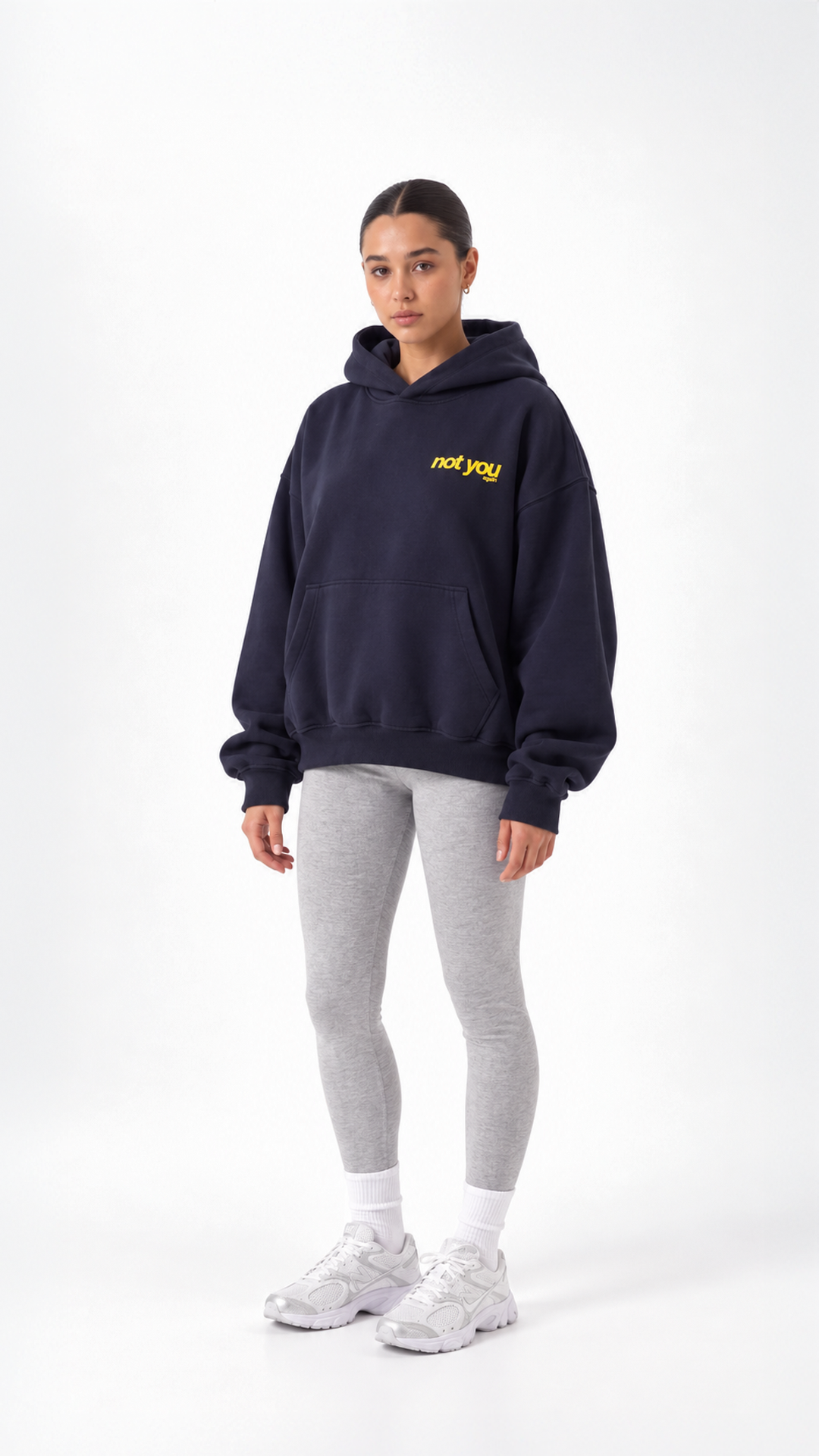 Not You Oversize Hoodie — Navy, model view
