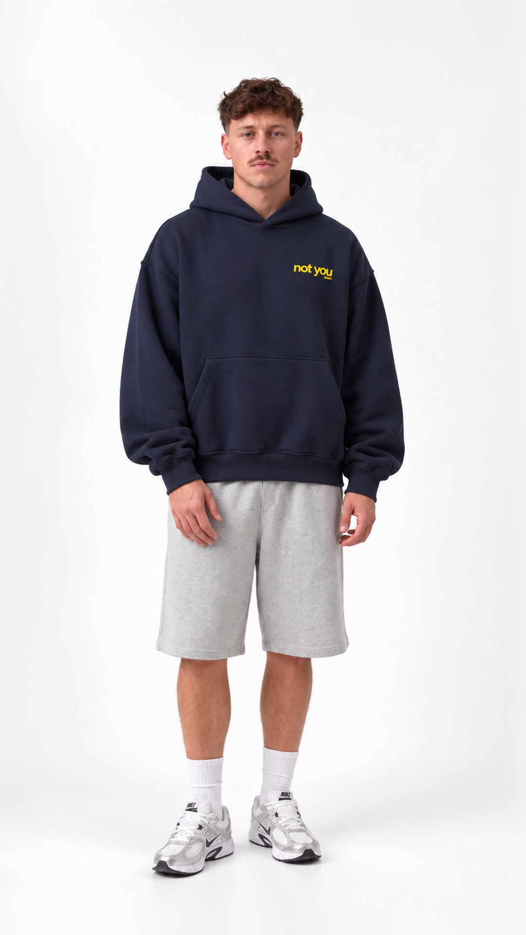Not You Oversize Hoodie — Navy, model view