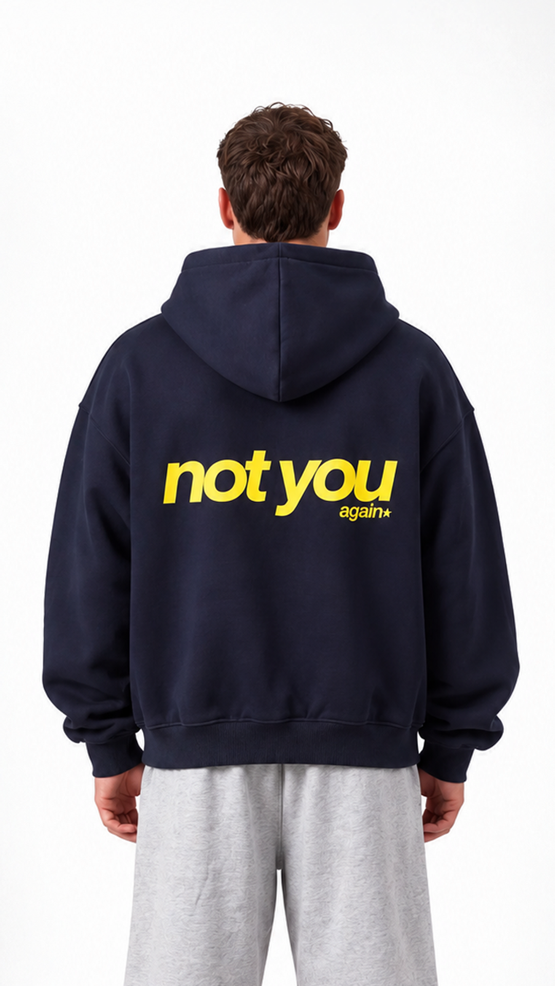 Not You Oversize Hoodie — Navy, model view