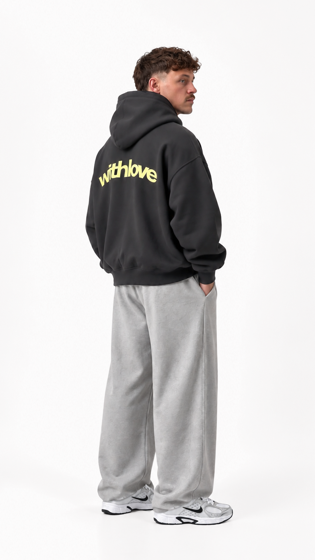 With Love Oversize Hoodie — Charcoal, model view