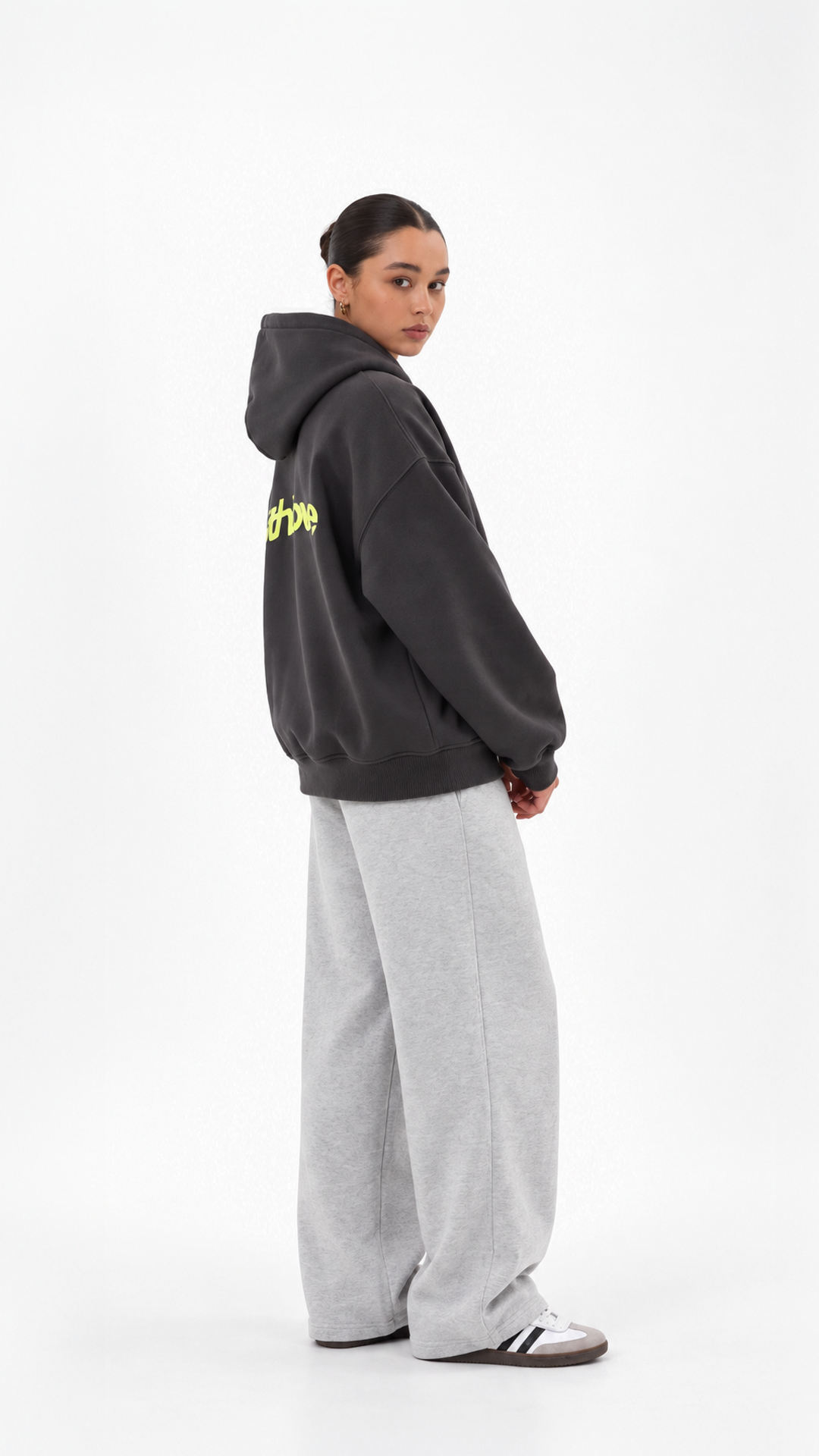 With Love Oversize Hoodie — Charcoal, model view