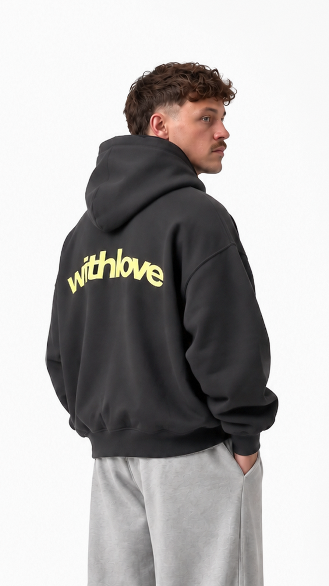 With Love Oversize Hoodie — Charcoal, model view