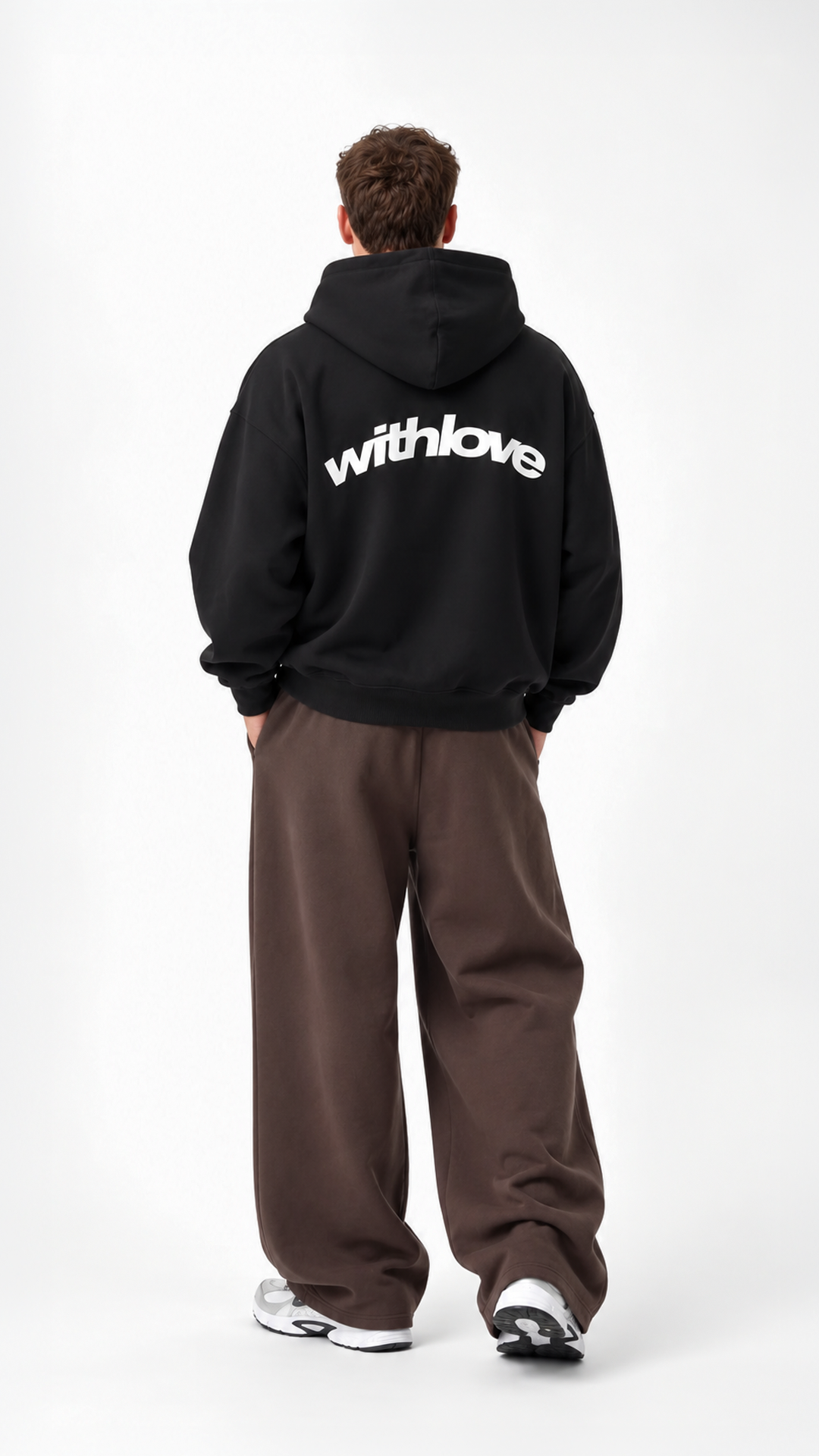 With Love Oversize Hoodie — Black, back model view