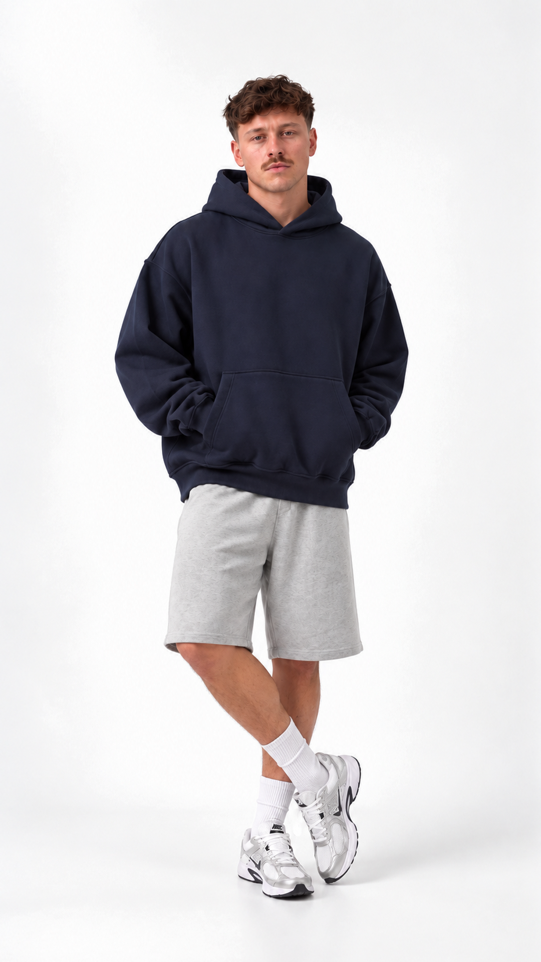 Essential Oversize Hoodie — Navy, model view