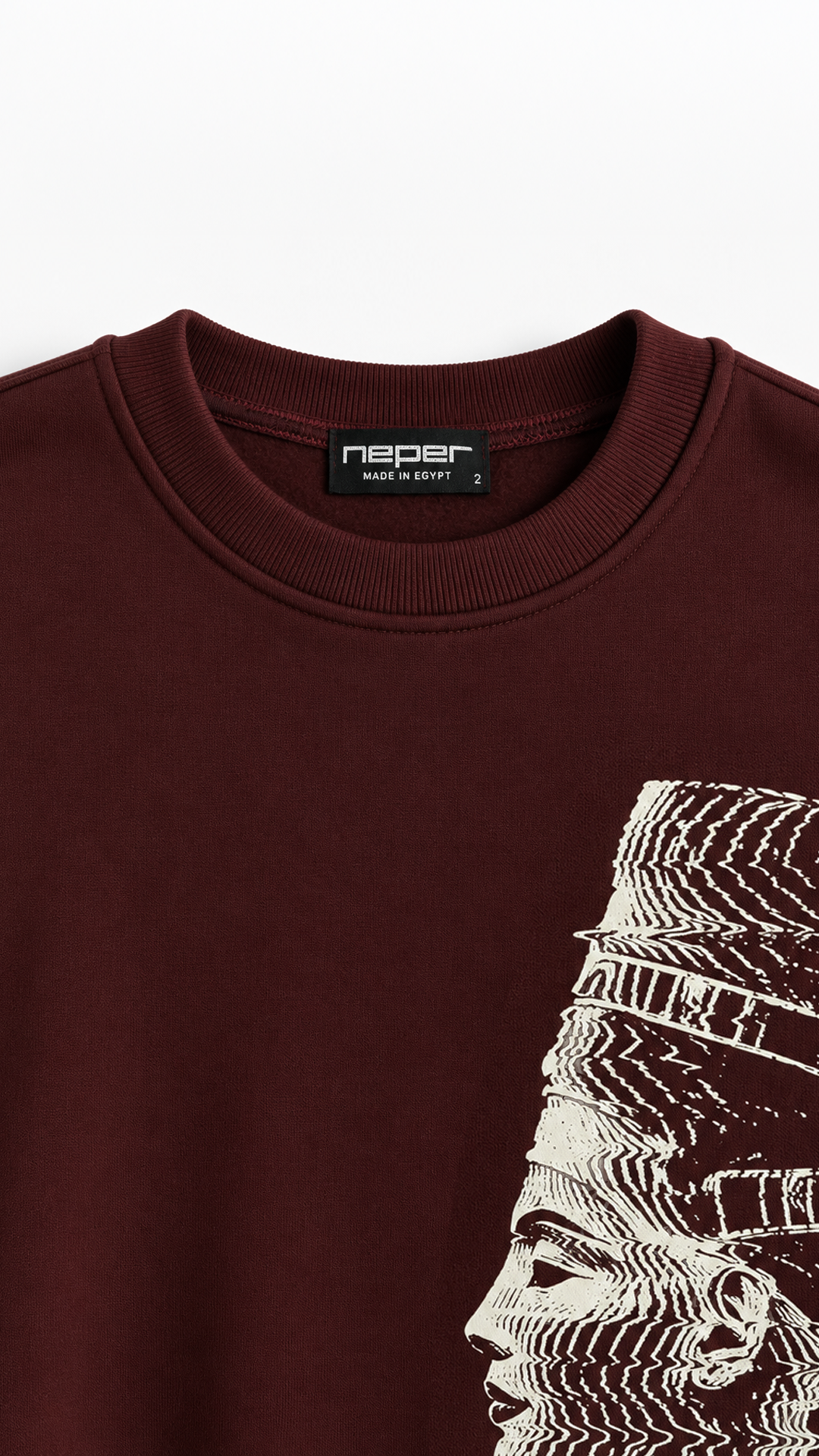Akhen Glitch Oversize Sweatshirt — Burgundy, print detail