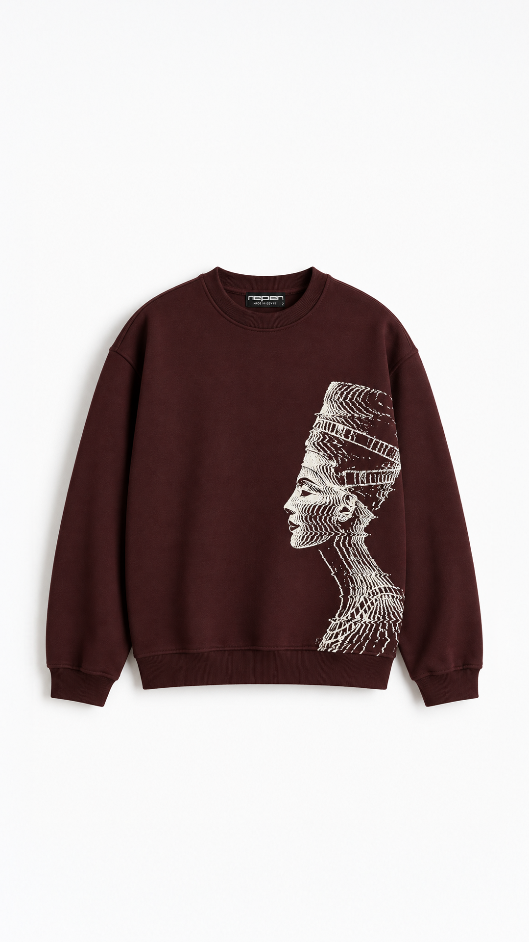 Akhen Glitch Oversize Sweatshirt — Burgundy, front flat lay