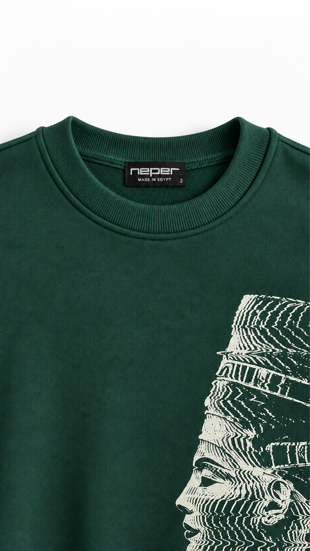 Akhen Glitch Oversize Sweatshirt — Forest Green, print detail