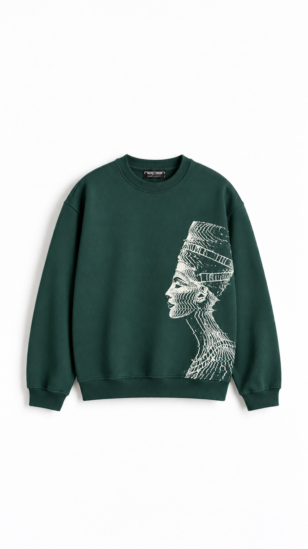 Akhen Glitch Oversize Sweatshirt — Forest Green, front flat lay