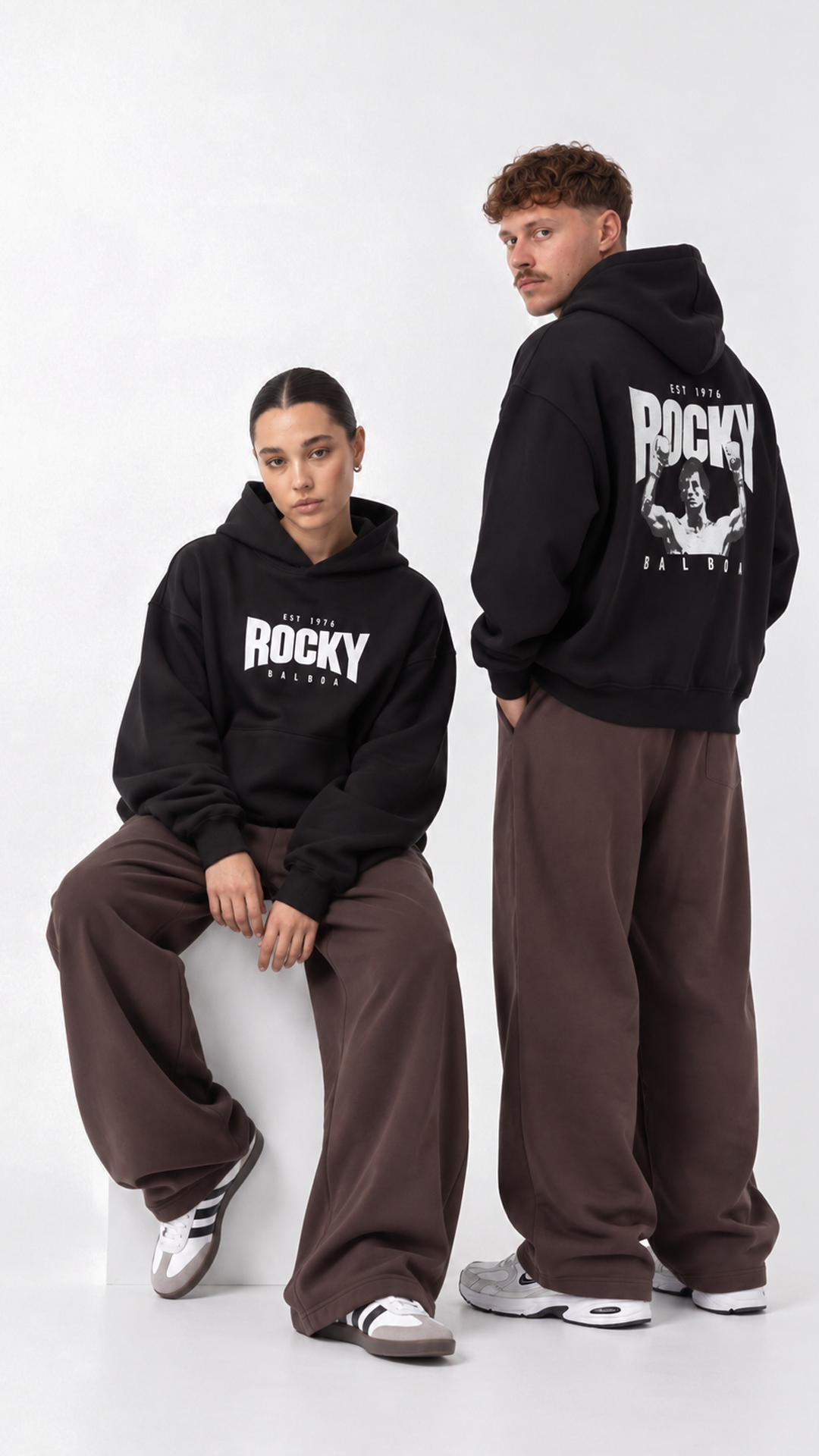 Rocky Oversize Hoodie — couple showing front and back