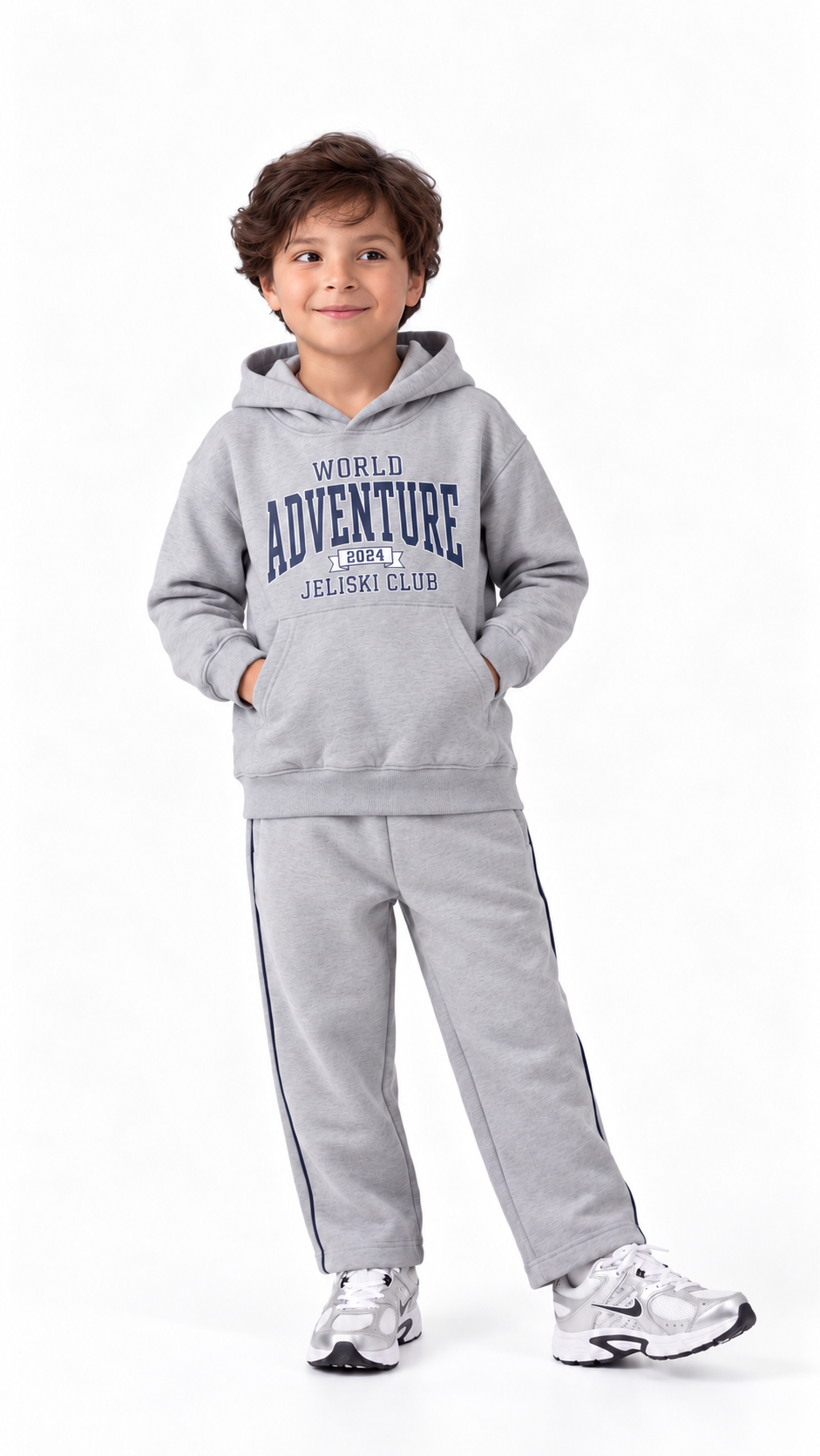 Kids’ Adventure Cotton Hoodie & Pants Set – Grey — product view 1