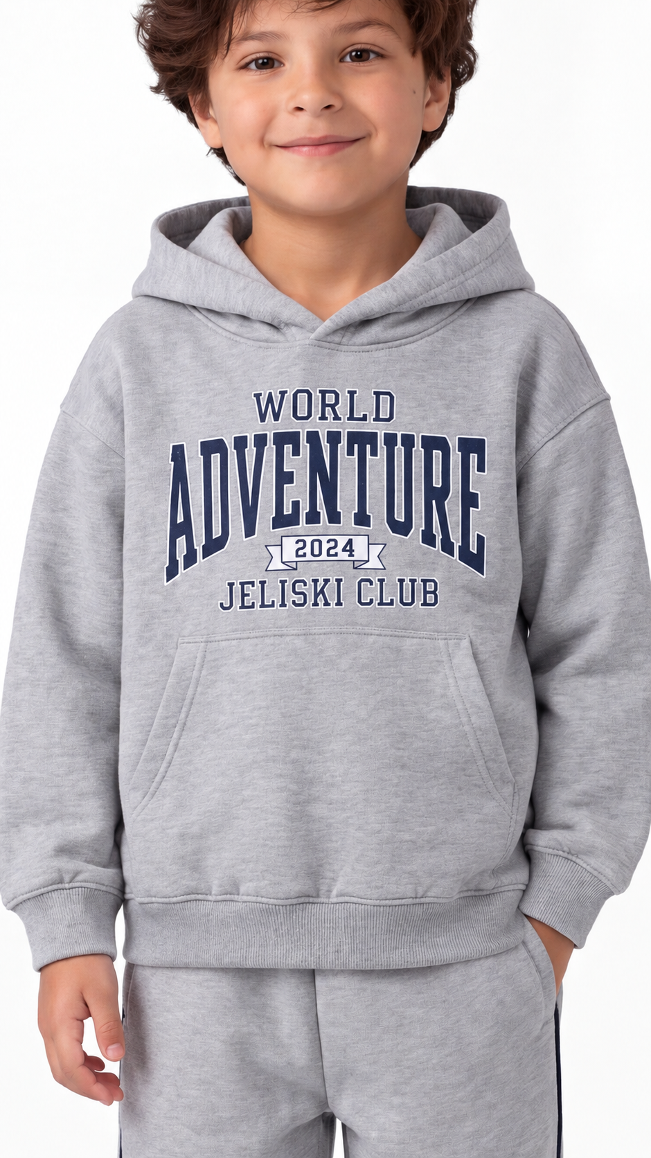 Kids’ Adventure Cotton Hoodie & Pants Set – Grey — product view 2