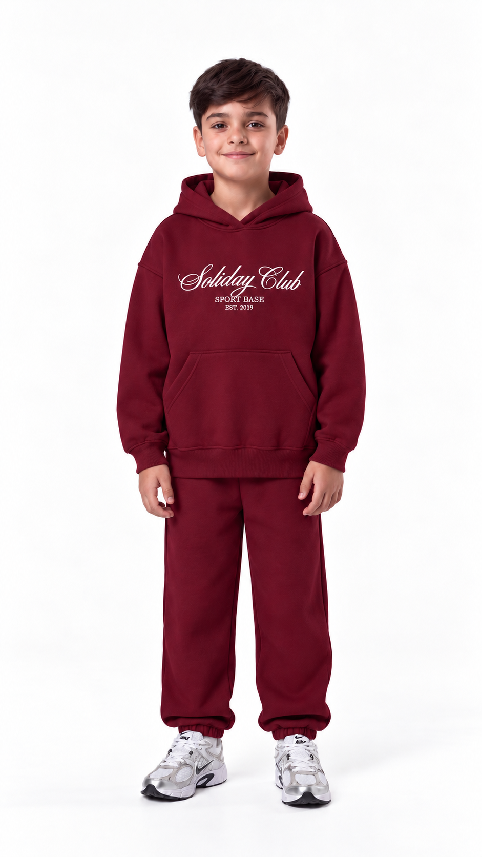 Kids’ Club Cotton Hoodie & Jogger Set – Burgundy — product view 1