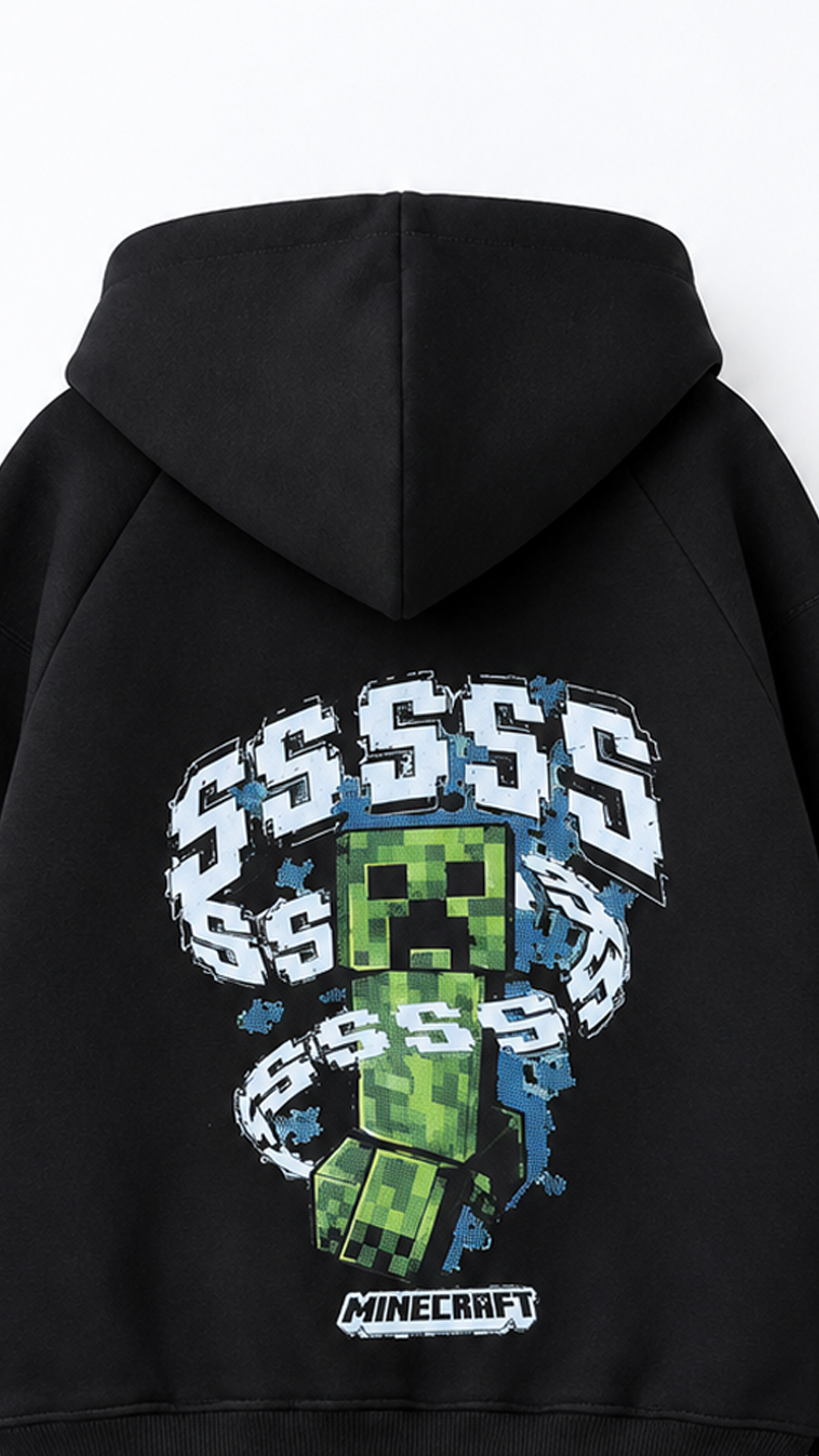 Kids’ Minecraft Creeper Cotton Hoodie – Black — product view 5