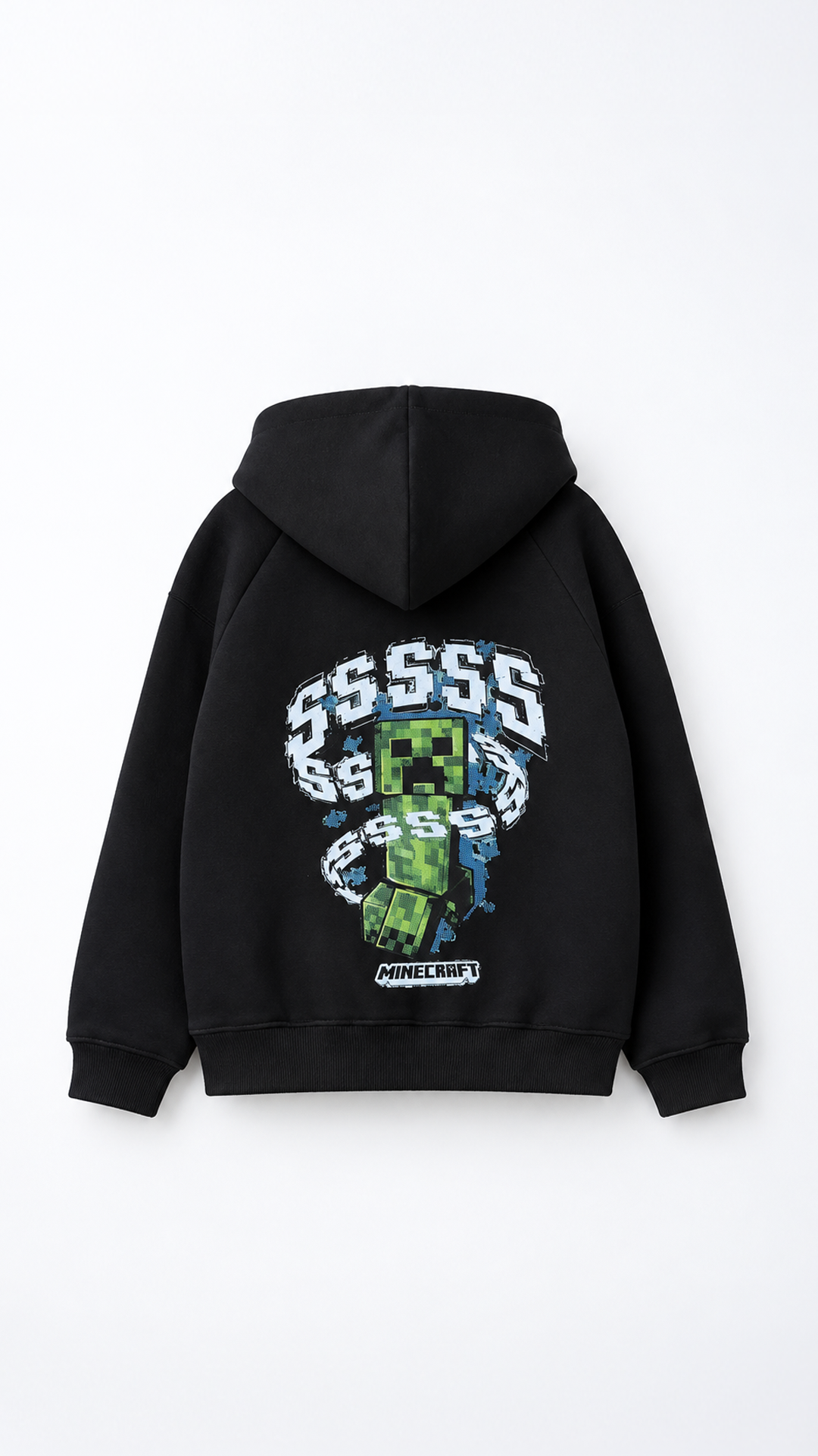 Kids’ Minecraft Creeper Cotton Hoodie – Black — product view 6