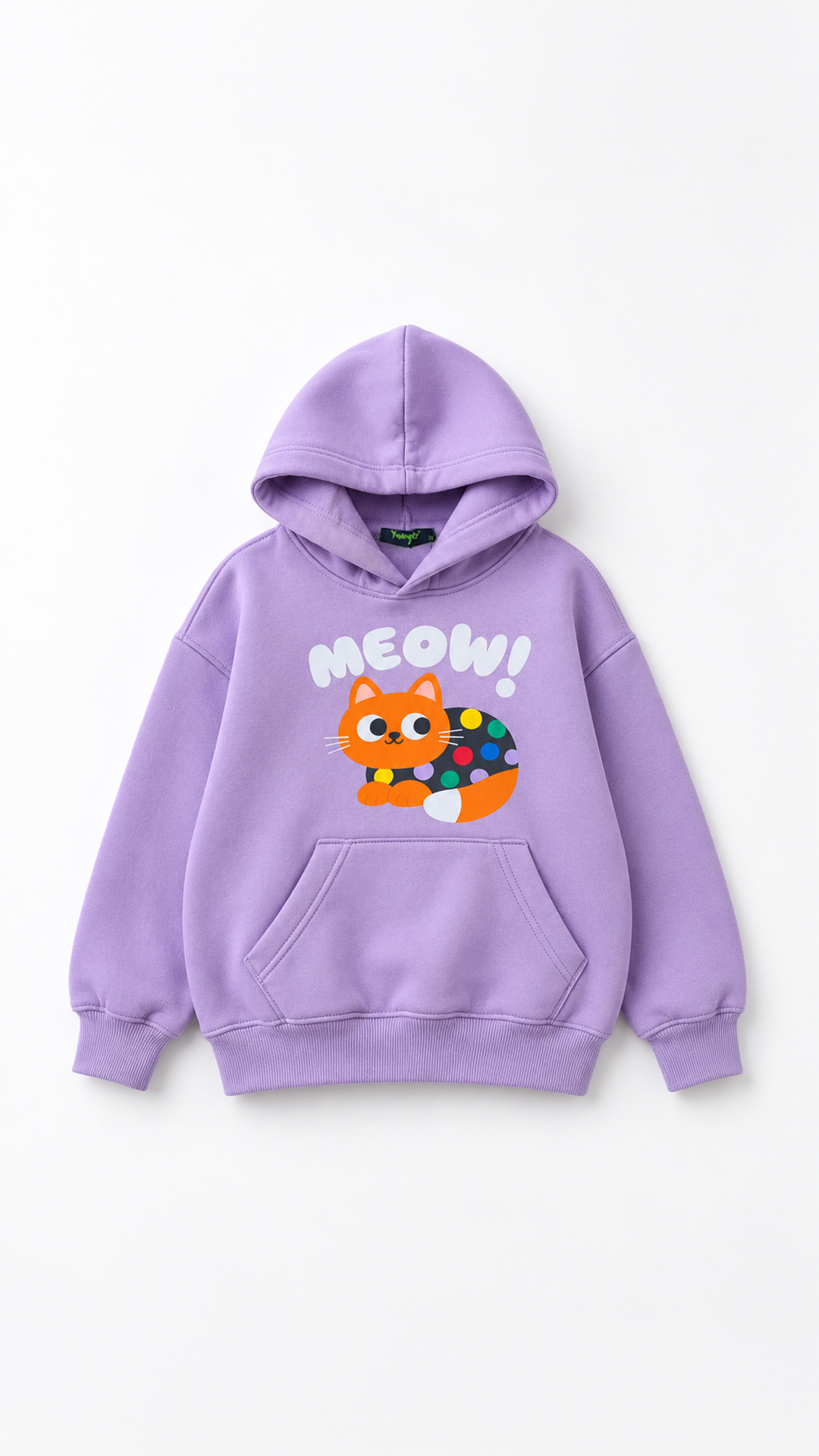 Kids’ Meow Cat Cotton Hoodie – Lilac — product view 6