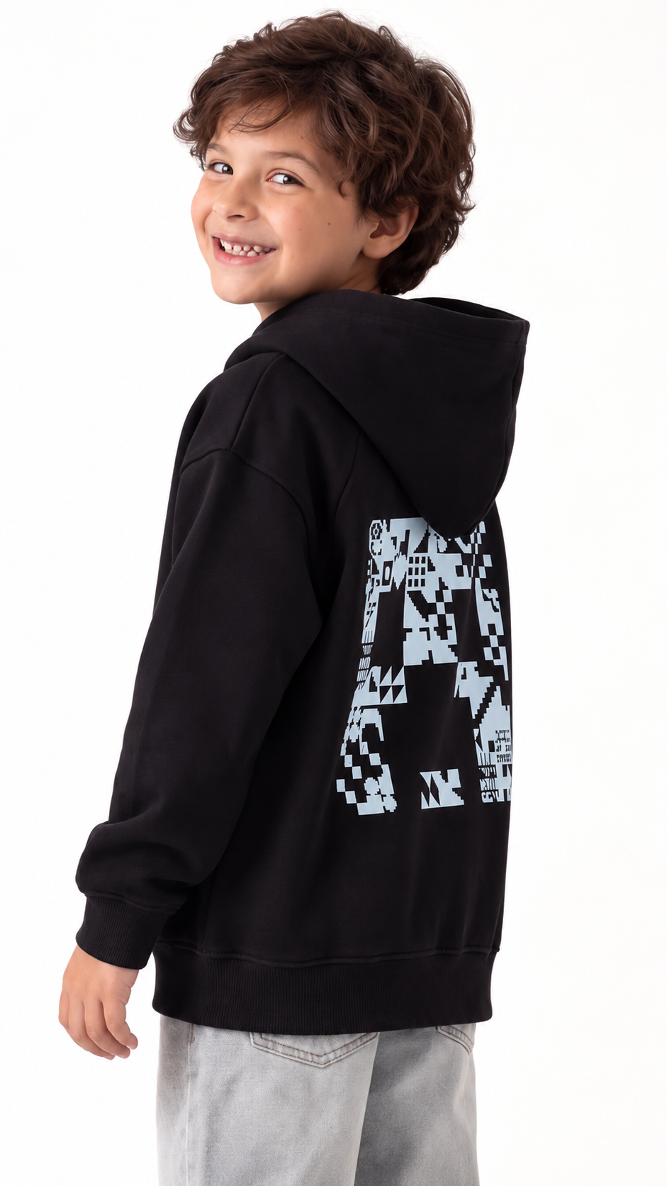 Kids’ Minecraft Pixel Cotton Hoodie – Black — product view 1