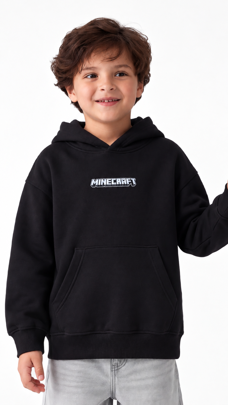 Kids’ Minecraft Pixel Cotton Hoodie – Black — product view 2