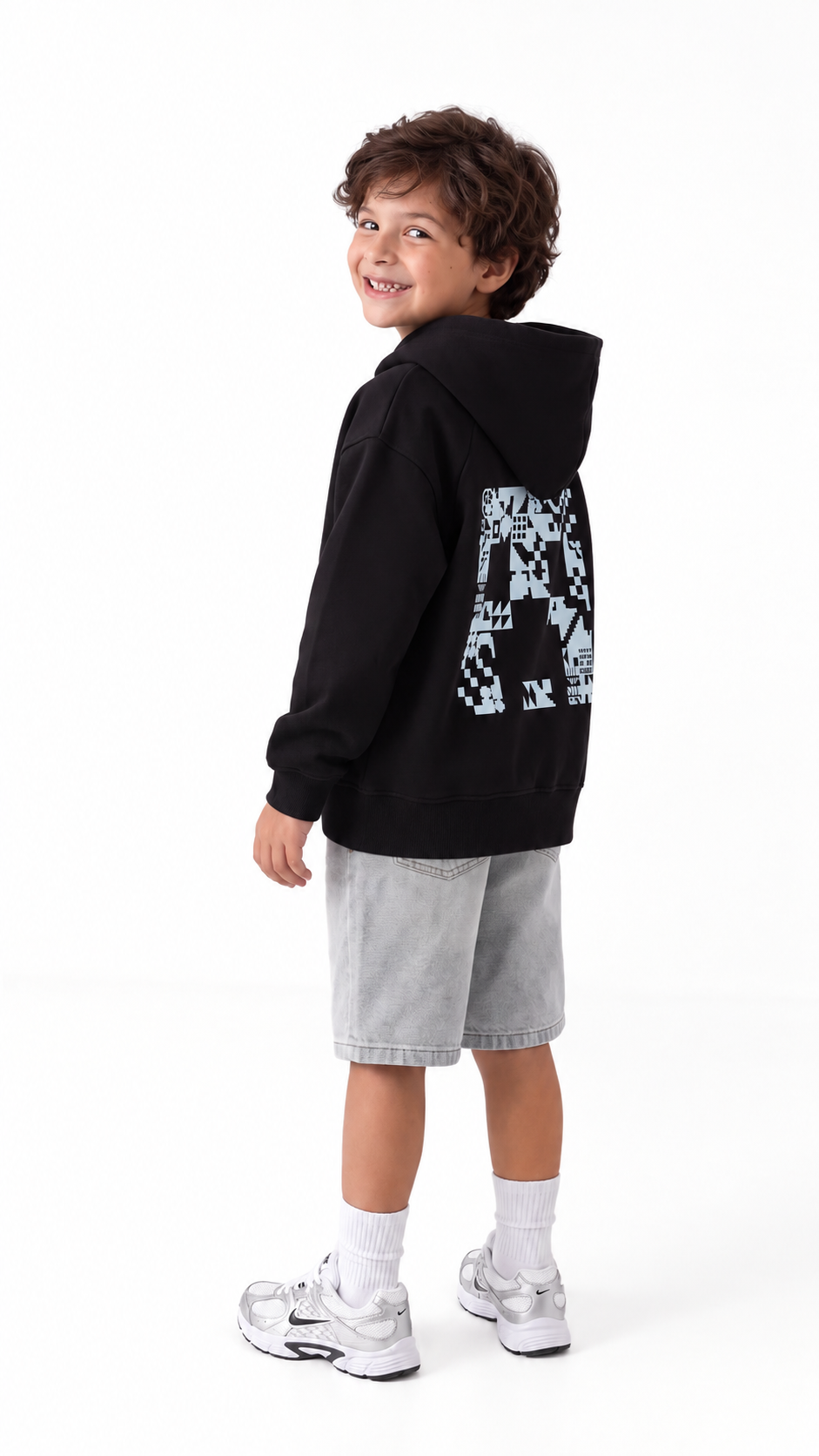 Kids’ Minecraft Pixel Cotton Hoodie – Black — product view 4