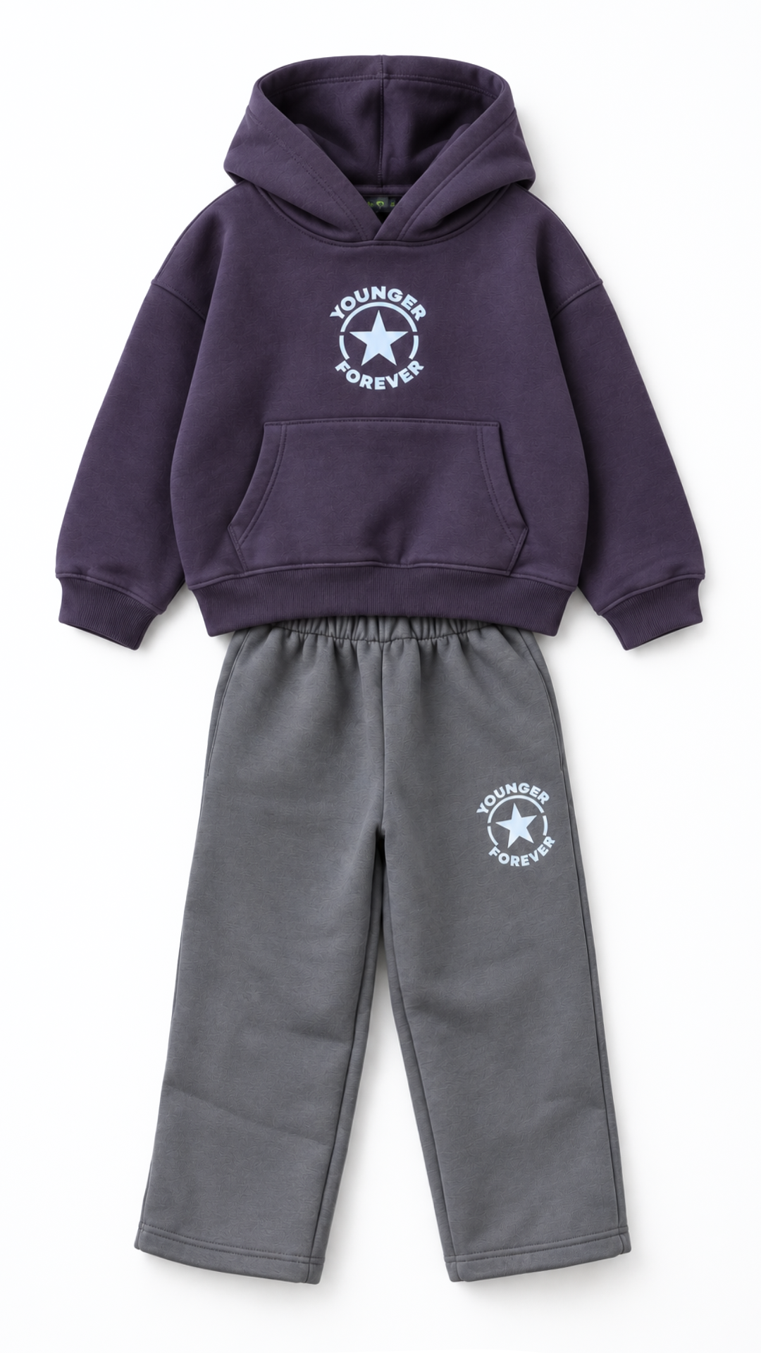 Kids’ Younger Forever Cotton Hoodie & Pants Set – Purple & Grey — product view 10